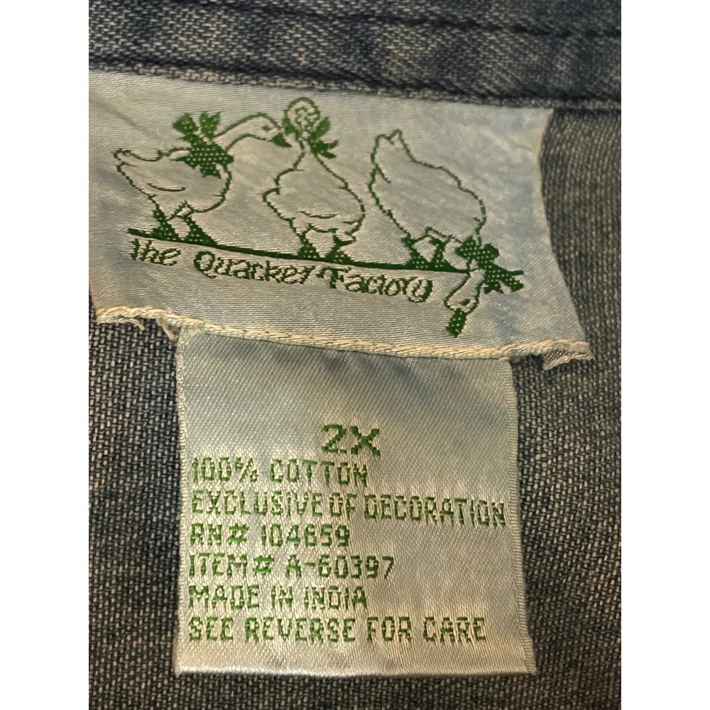 Butterfly Sequin Beaded Embellished Floral Quacker Factory Womens 2X Denim Shirt - Picture 8 of 8